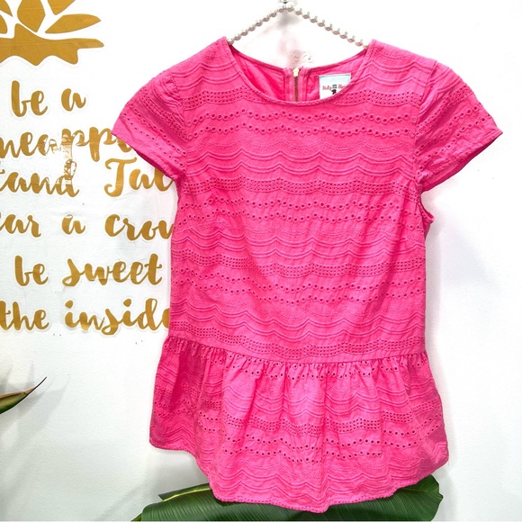 HALEY & THE HOUND Pink Eyelet Cap Sleeve Peplum Top Blouse Size XS - Picture 2 of 9